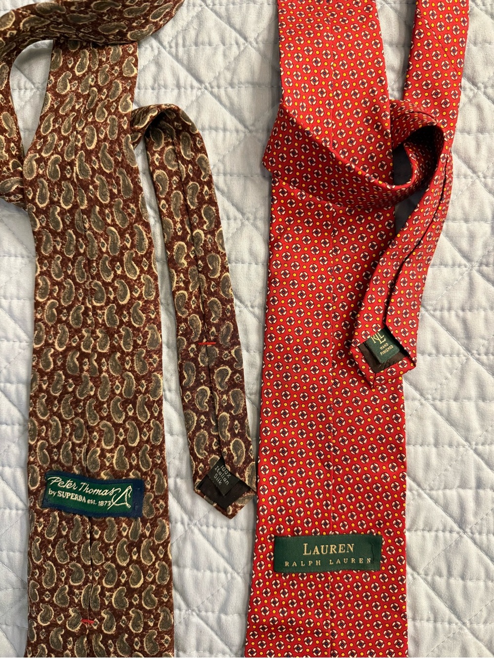 Ralph Lauren Red Silk Tie with Small Yellow and Blue Geometric Motifs